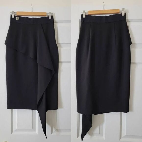 MILLY CADY CASCADE MIDI SKIRT BLACK SIZE 2 - Picture 1 of 5